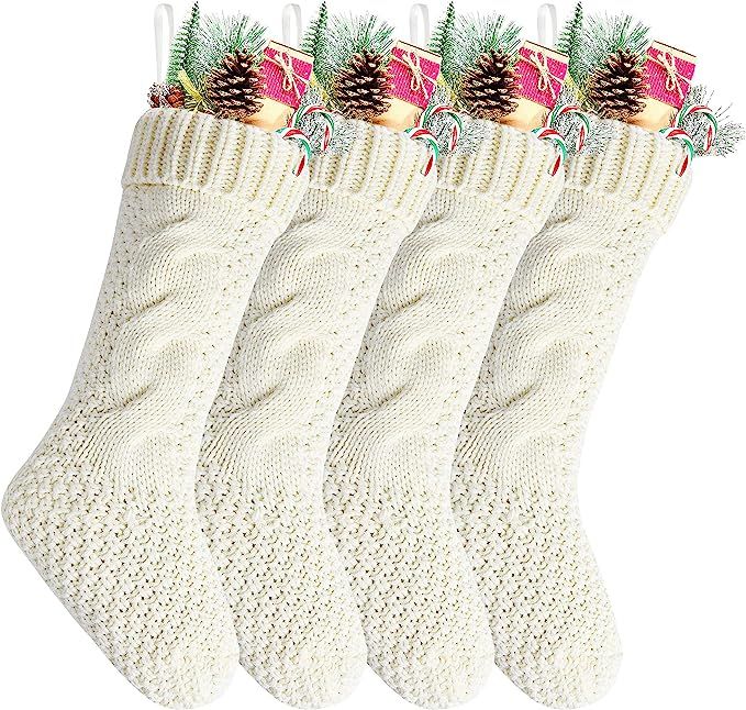 Pack 4, 18" Unique Ivory White Knit Christmas Stockings | Amazon (CA)