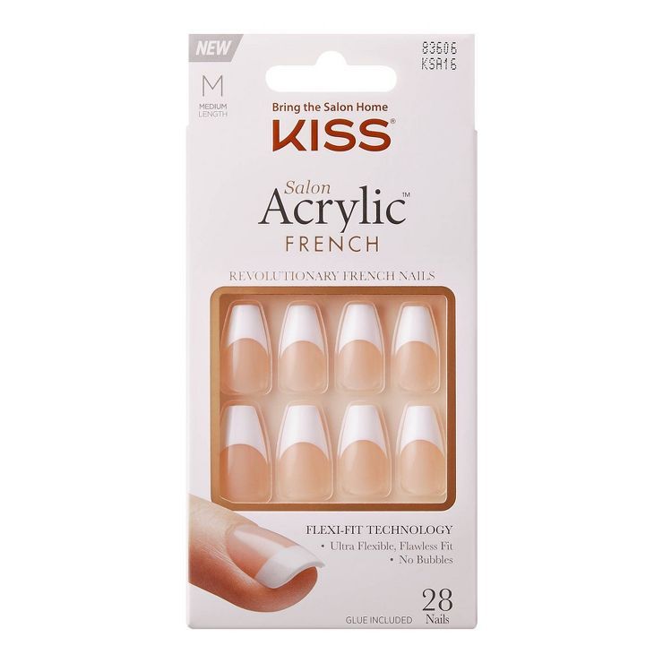 KISS Products Salon Acrylic Medium Coffin French Manicure Fake Nails Kit - Je T'aime - 31ct | Target