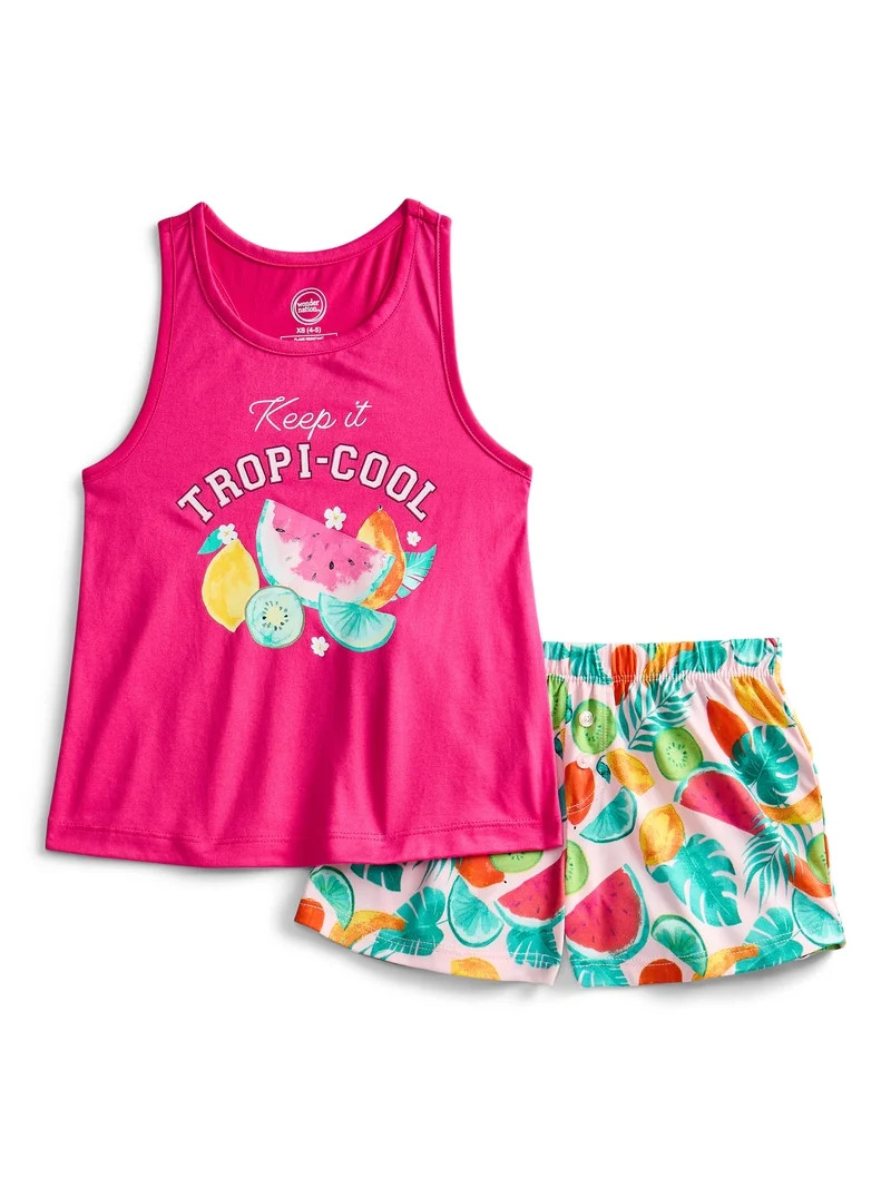 Wonder Nation Girls Tank Top and Shorts 2-Piece Pajama Set, Sizes 4-18 | Walmart (US)