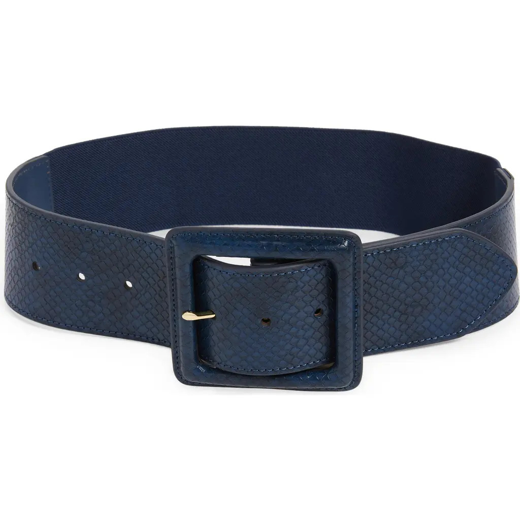 Nordstrom Quinn Lizard Embossed Square Buckle Belt in Navy at Nordstrom, Size Medium | Nordstrom