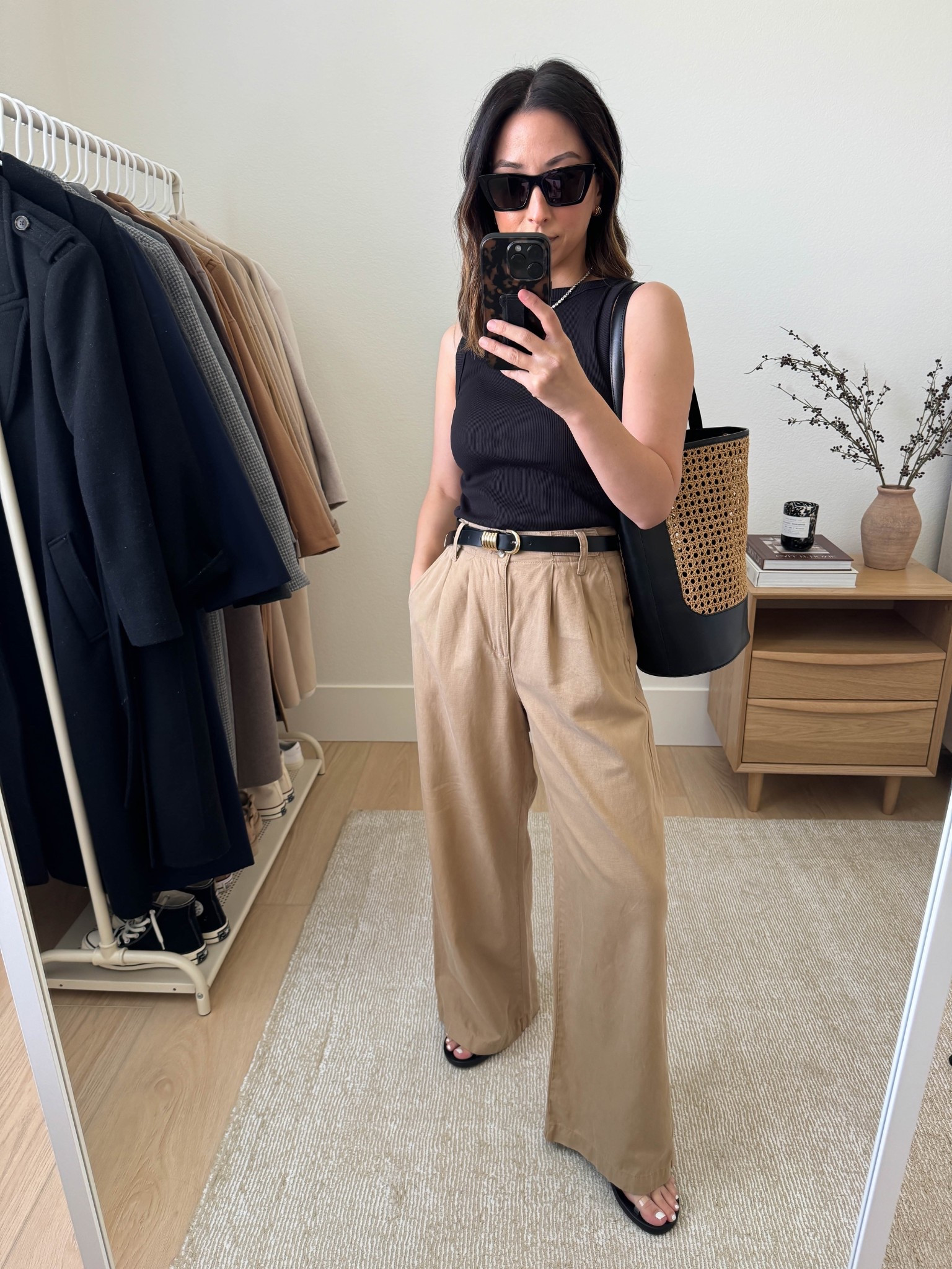 Best ways to wear trousers in the spring. Trousers are old Madewell Harlow. Linking similar. 

Everlane tank xs
Madewell pants petite 0
Ancient Greek sandals 35
Good American belt
Dorsey James necklace 16" 
J.Crew bag
YSL sunglasses

#LTKShoeCrush #LTKPetite #LTKItBag