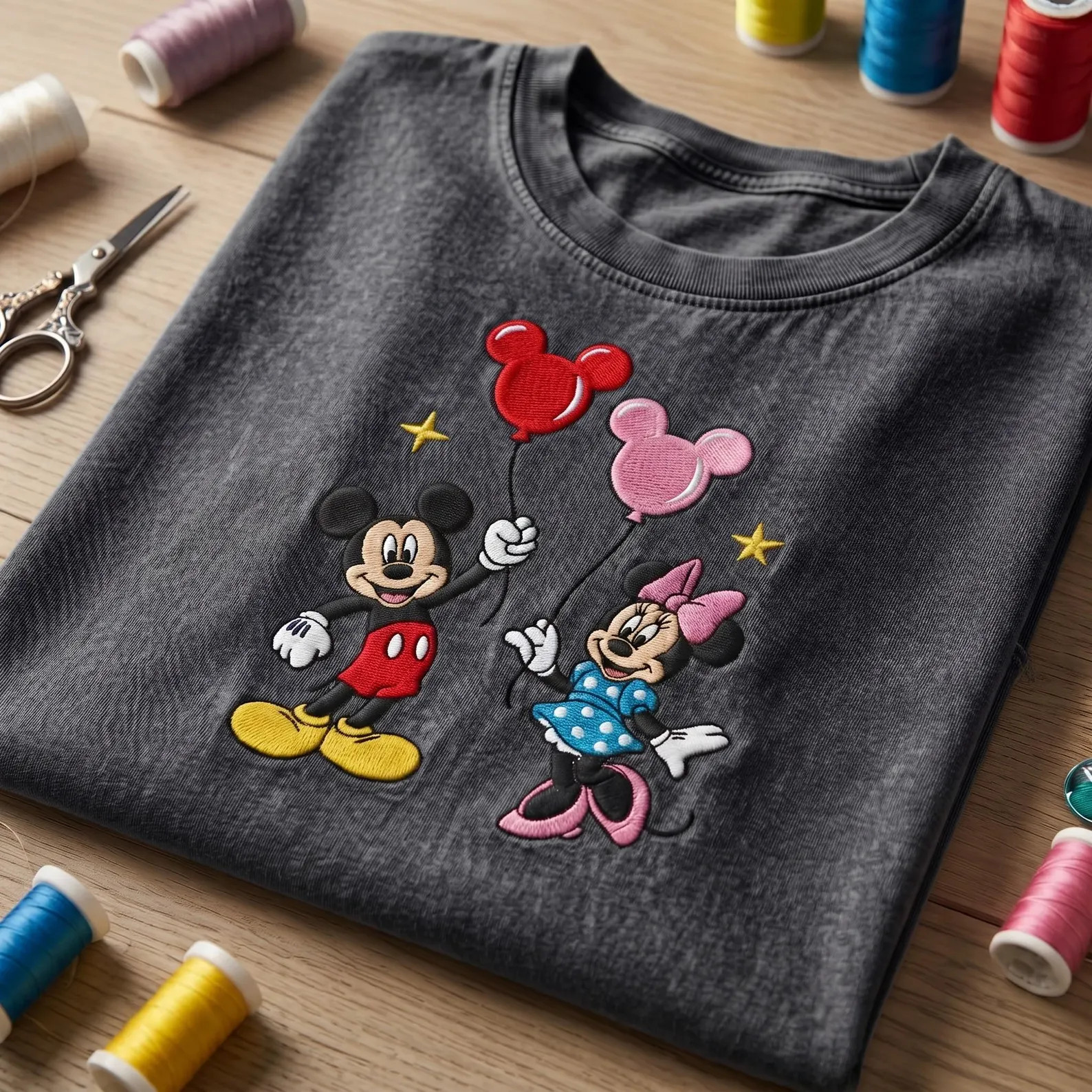 Embroidered Disney Mickey Minnie Washed Tee, Balloons Stars Vintage Disney Shirts, Disneyland Vac... | Etsy (Global)