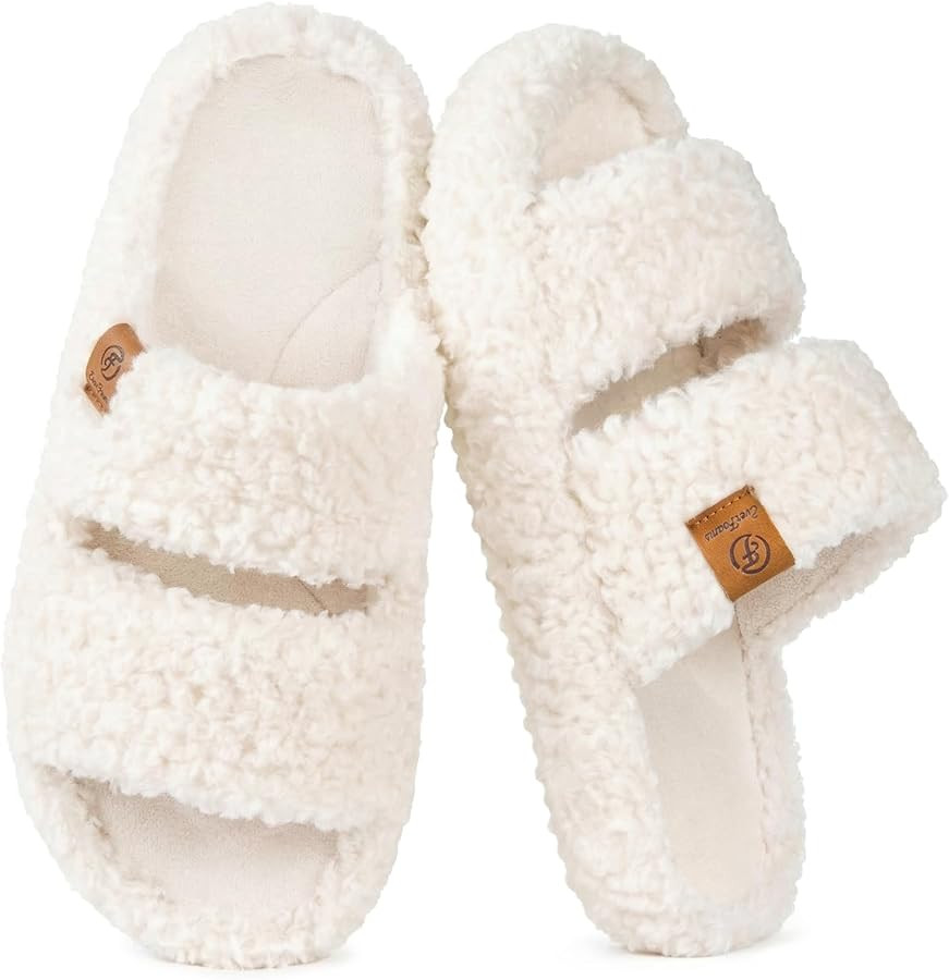 EverFoams Womens Fuzzy Open-toe Slippers Memory Foam Indoor House Shoes | Amazon (US)