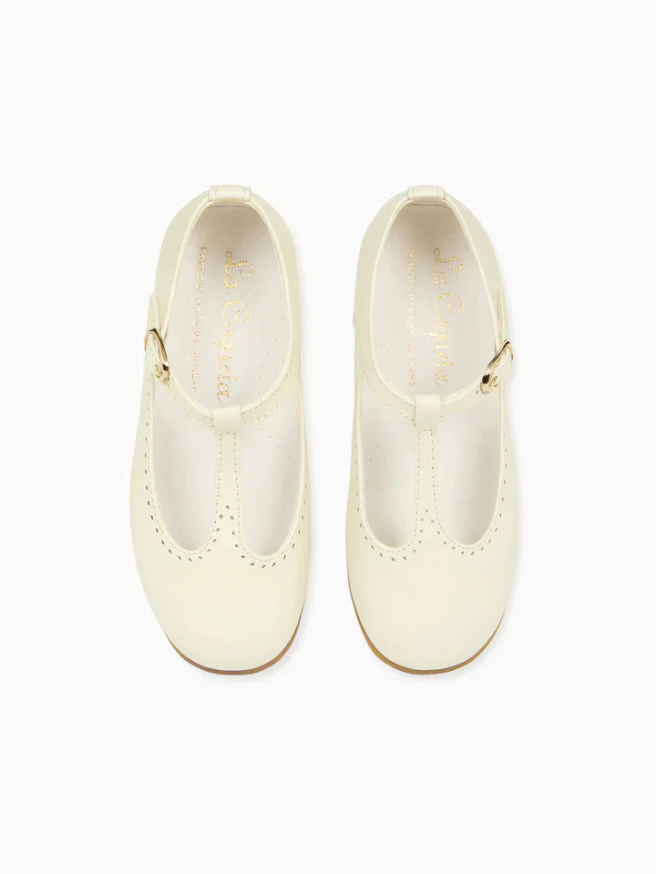 Ivory Leather Girl T-Bar Shoes | La Coqueta (US)