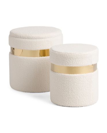 Set Of 2 Belted Boucle Storage Ottomans | TJ Maxx