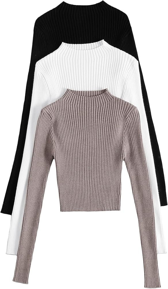 Cozyease Women's 3 Piece Ribbed Knit Long Sleeve Mock Neck Slim Fit Casual Sweaters | Amazon (US)