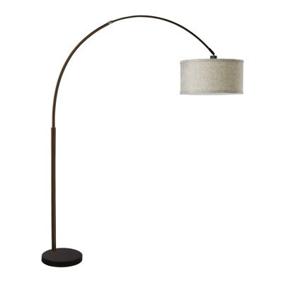 FC Design Modern 81" Tall Standing Adjustable Arched Floor Lamp with Drum Shade and Marble Base in Beige Finish | Target