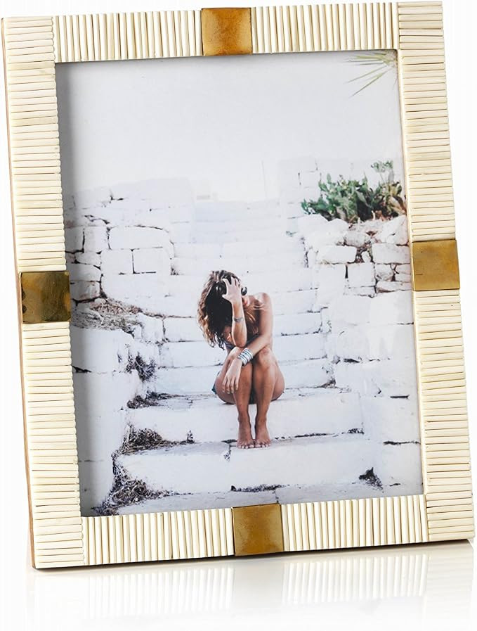 Zodax Maha Black or White Bone with Brass Trim Photo Frames (White, 8x10) | Amazon (US)