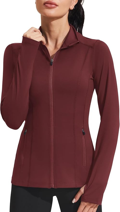 PINSPARK Women's Athletic Jackets Slim Fit Workout Jacket Full Zip Up Running Gym Yoga Sports Top... | Amazon (US)