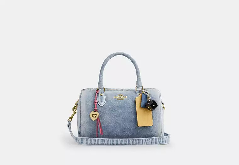 Coach Outlet Rowan Satchel Bag In Loved Denim With Charms - Blue, Size: Medium | Coach Outlet US