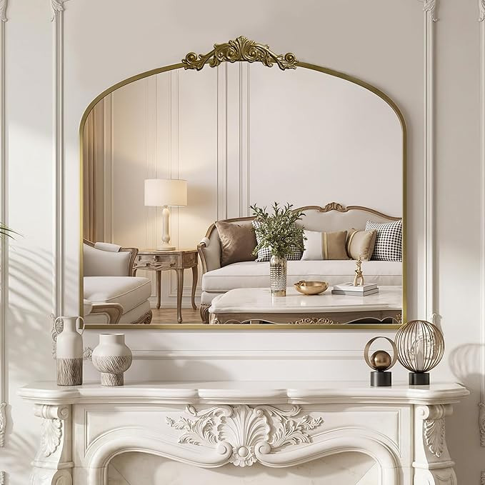 Arched Wall Mirror, 30" x 36" Vintage Carved Bathroom Mirror with Antique Bronze Aluminum Frame, ... | Amazon (US)