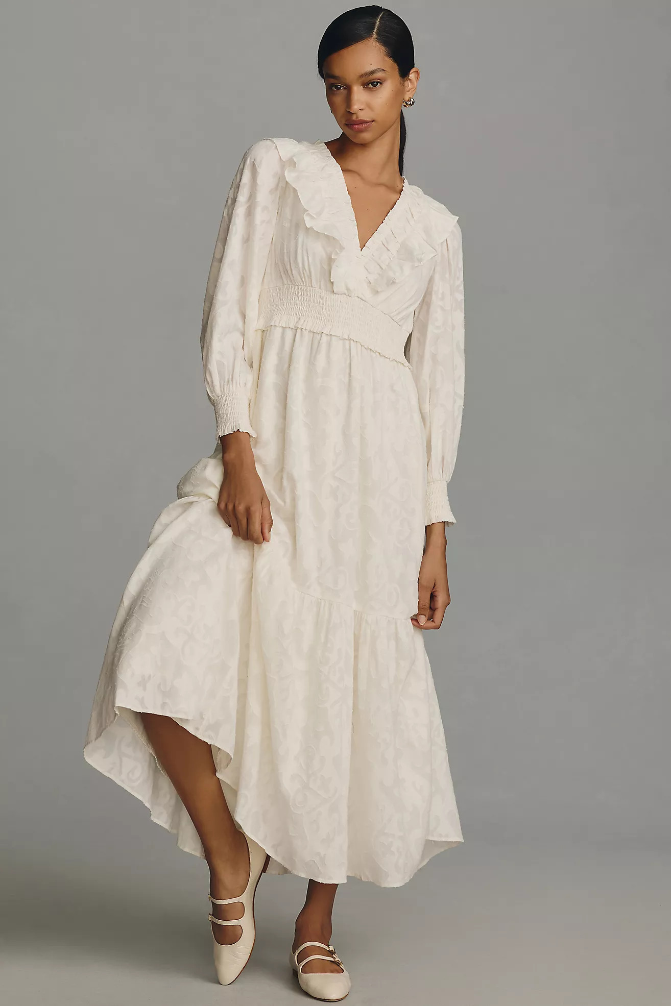 By Anthropologie Long-Sleeve Ruffle-Neck Maxi Dress | Anthropologie (US)