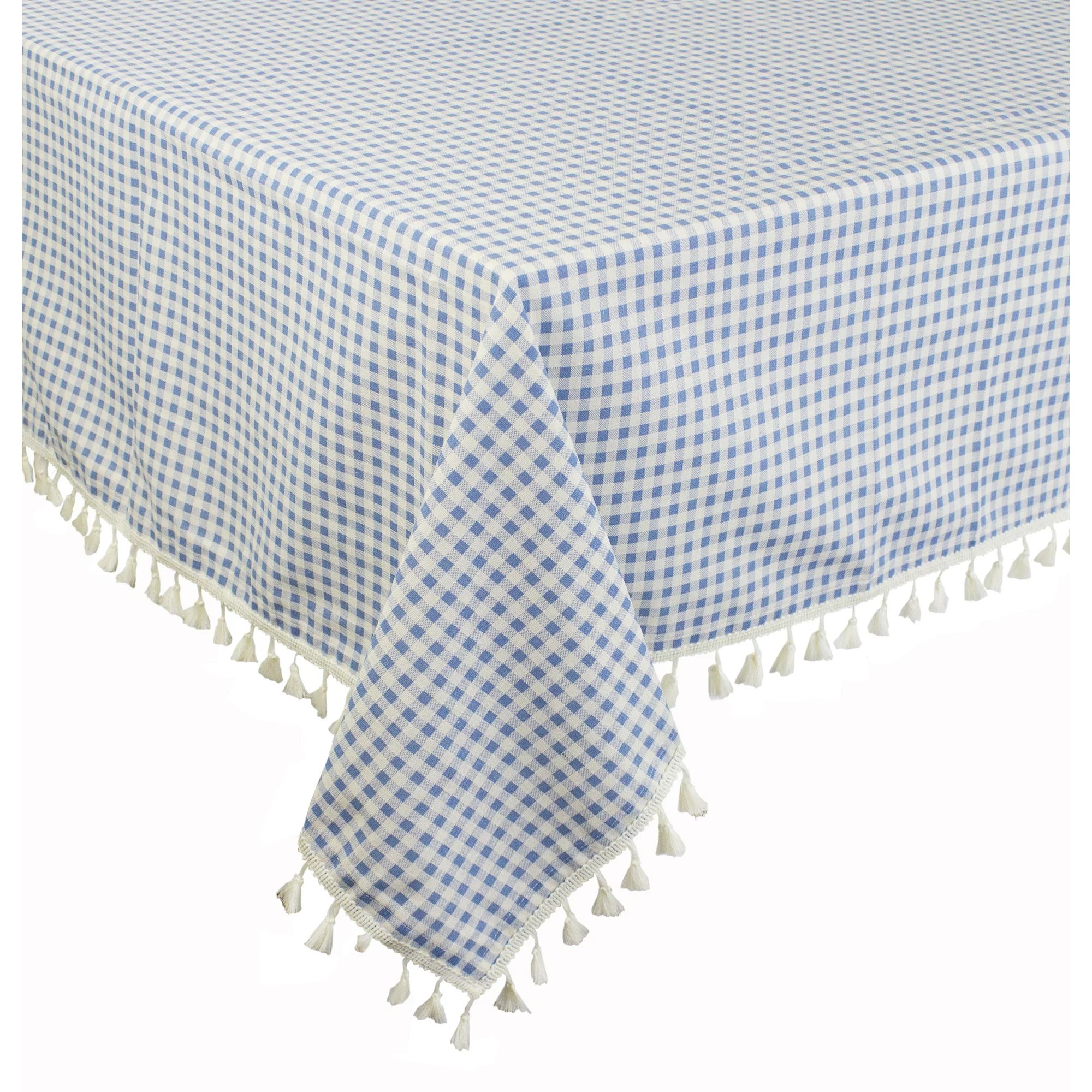 Fennco Styles Gingham Check Tassel Cotton Blend 55 x 70 Inch Tablecloth - French Blue Table Cover... | Walmart (US)