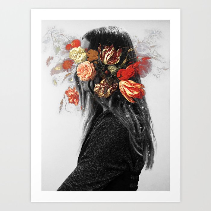 Flower Face Art Print by Twigs And Shadow - X-Small | Society6
