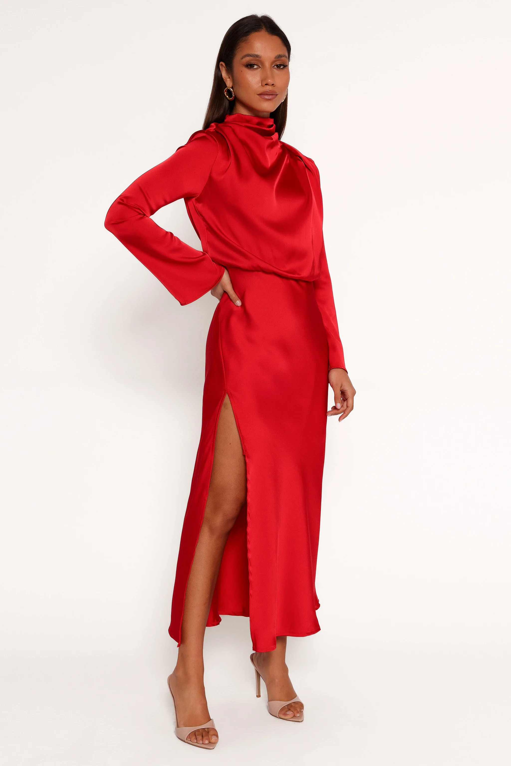 Kristyn Long Sleeve Midi Dress - Red | Petal & Pup (US)