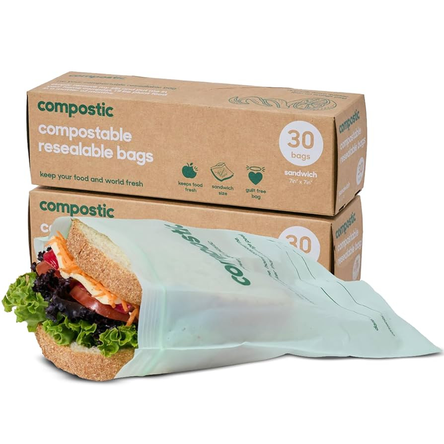 Compostic Home Compostable Resealable Sandwich Bags (7"x7"), Microwave & Freezer Safe, Organic Fo... | Amazon (US)