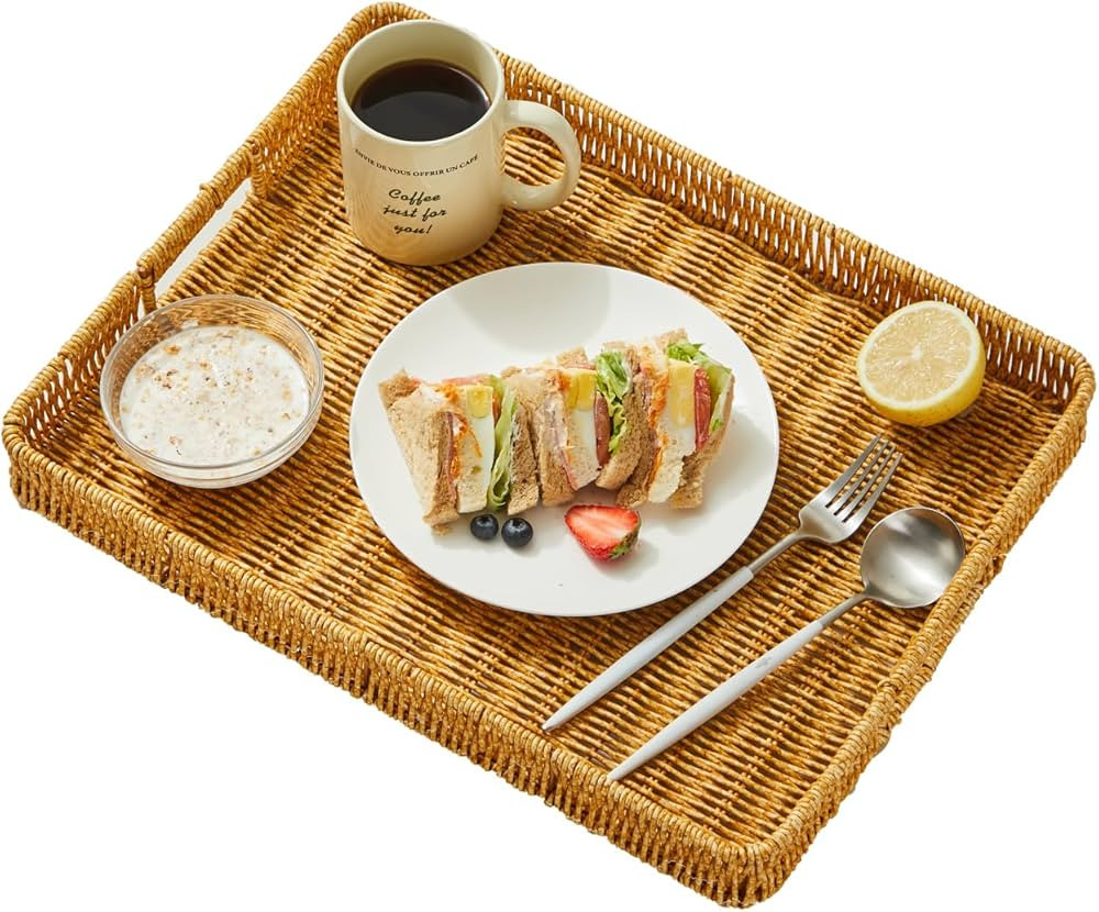 Large Plastic Serving Tray with Handles, Outdoor Serving Tray, Rectangle Food Serving Tray, Coffe... | Amazon (US)