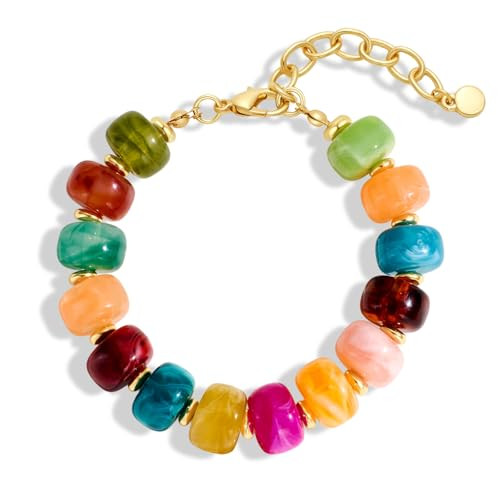 Amazon.com: HolidayQbee Beaded Bracelets for Women Dainty Chunky Bracelet White Beaded Boho Summe... | Amazon (US)