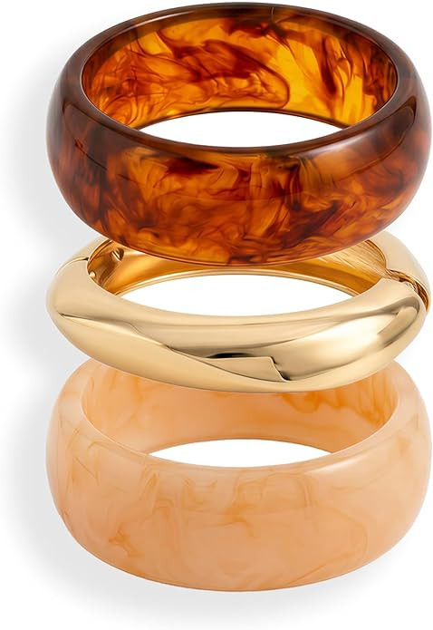 ALEXTINA 3Pcs Chunky Acrylic Bangles Bracelets Set for Women, Resin Bangle Bracelets Wide Stateme... | Amazon (US)