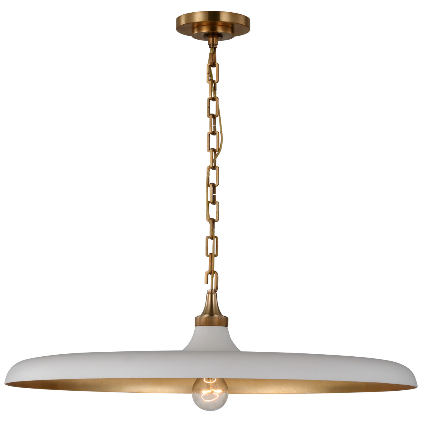 Piatto Large Pendant in Hand-Rubbed Antique Brass with Plaster White Shade | Visual Comfort