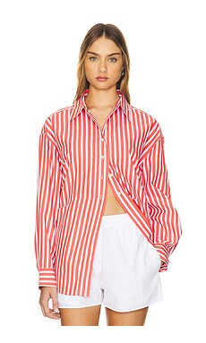 Favorite Daughter The Door's Always Open Ex Boyfriend Shirt in Pomodoro Stripe from Revolve.com | Revolve Clothing (Global)