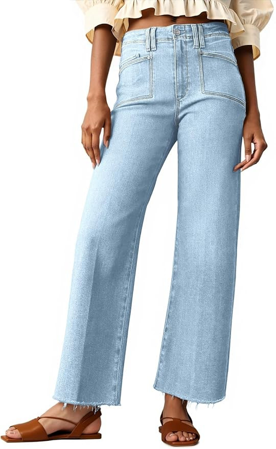 Cicy Bell Womens High Waisted Cropped Jeans Trendy Stretchy Baggy Straight Leg Raw Hem Capri Deni... | Amazon (US)