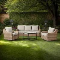 River Oaks Outdoor 5 Piece Conversation Set, Natural Tan Wicker | Walmart (US)