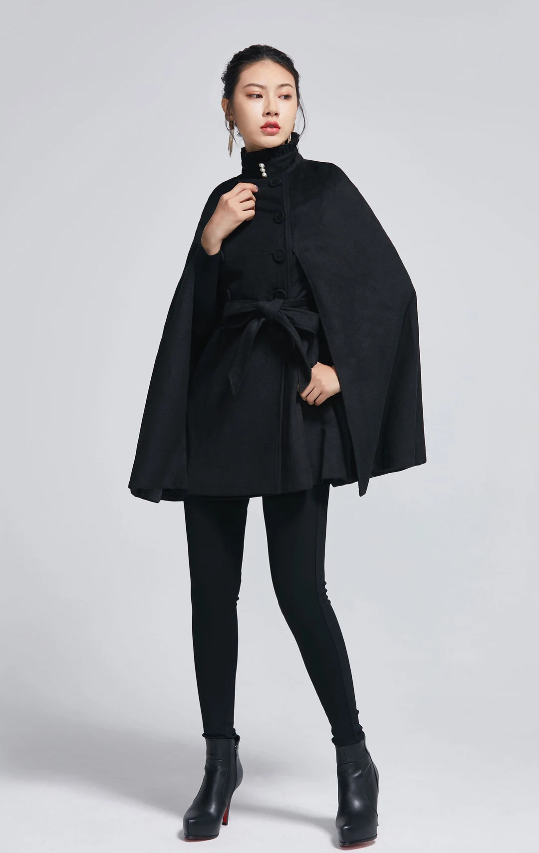 Vintage inspired Wool Cape coat with stand collar, Wool cape coat, Black Short Cape Coat, winter ... | Etsy (US)