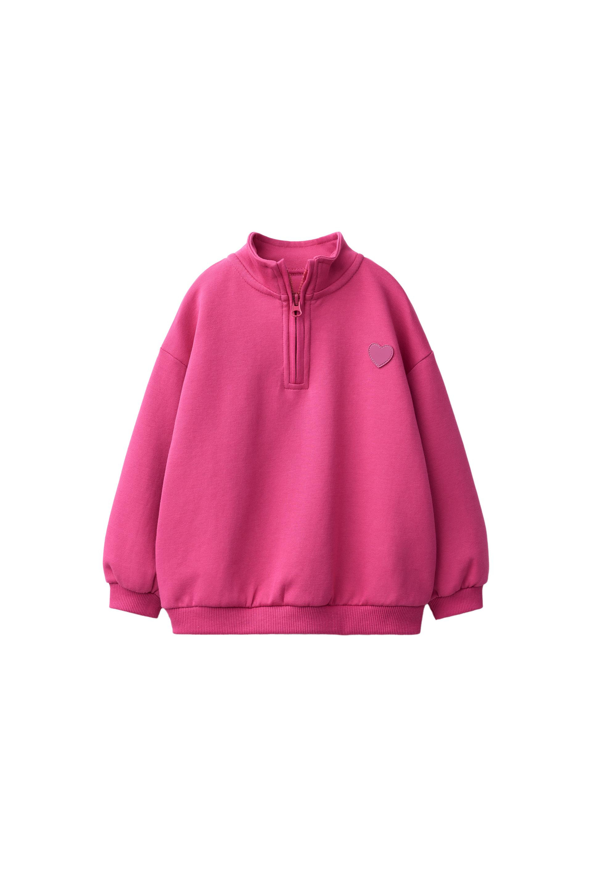 Zara - Rubberized Heart Interlock Sweatshirt - Dark Fuchsia - 6 Years (45,2 Inches) - Kids | Zara US