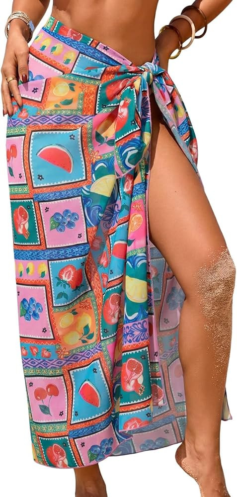 Herseas Women Sheer Sarong High Slit One Size Swimsuit Coverups 2026 Summer Floral Print Chiffon ... | Amazon (US)