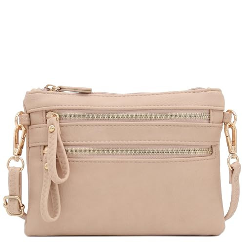 FashionPuzzle Multi Zipper Pocket Small Wristlet Crossbody Bag (Nude) | Amazon (US)