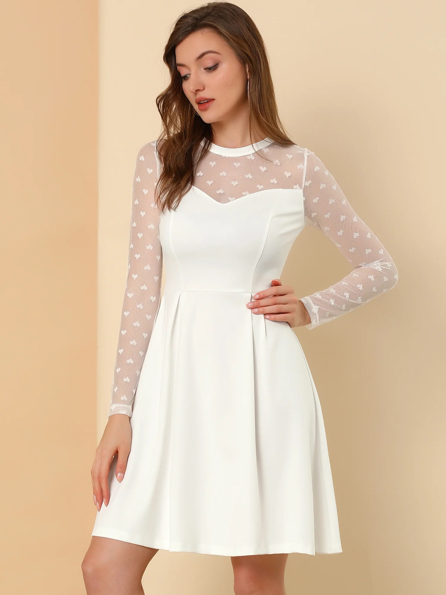 Heart Mesh Sheer Long Sleeve Gothic Cocktail Skater Mini Dress | allegra-k