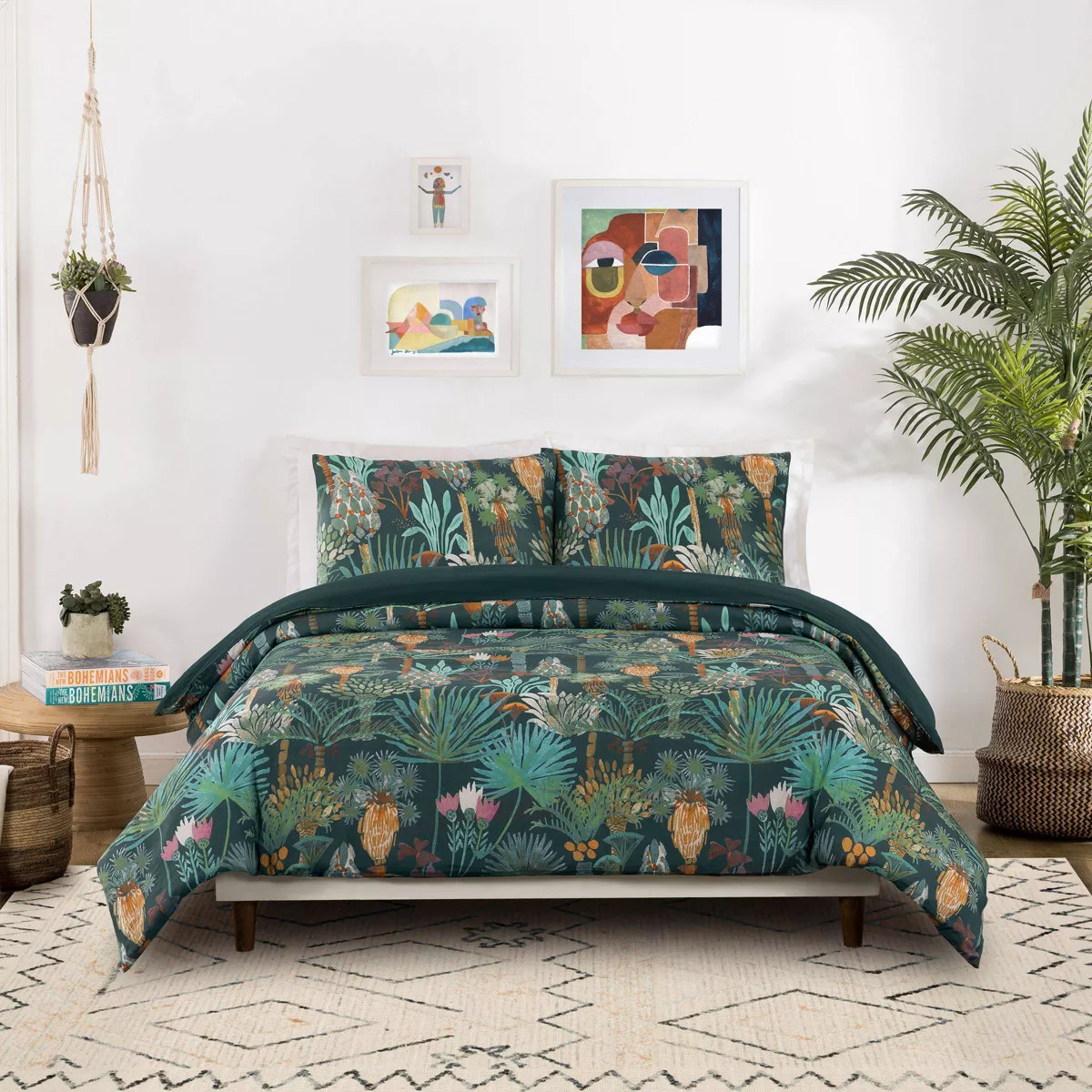 Jungalow 3pc King Phoenix Duvet Cover Bedding Set: Contemporary Cotton Slub, Button Closure | Target