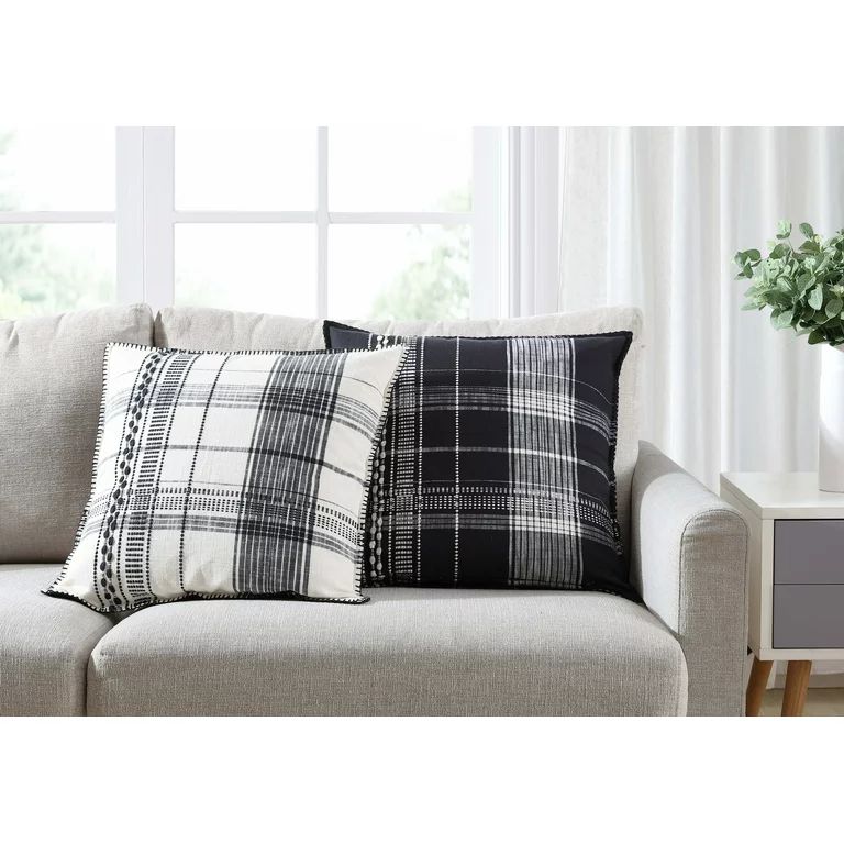 Better Homes & Gardens Decorative Throw Pillow, Reversible Plaid, Square, Black/ivory, 20''x20'',... | Walmart (US)