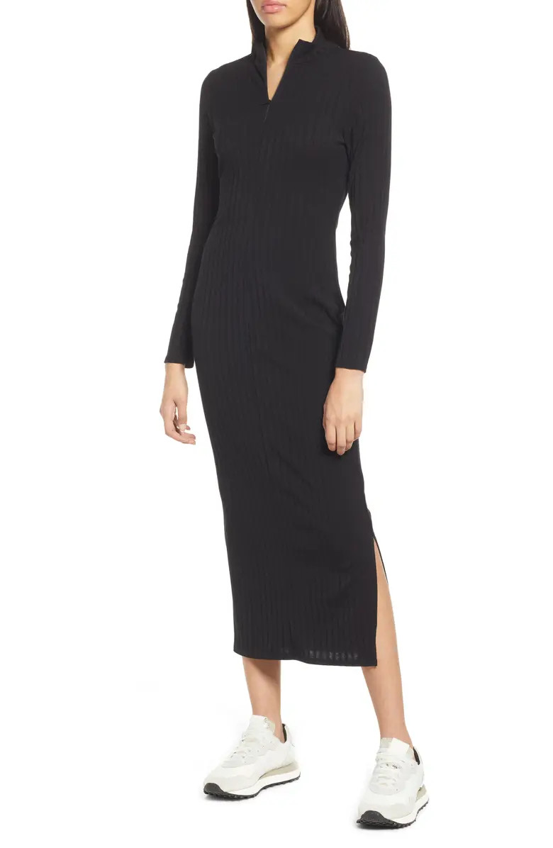 Treasure & Bond Ribbed Long Sleeve Zip Front Dress | Nordstrom | Nordstrom