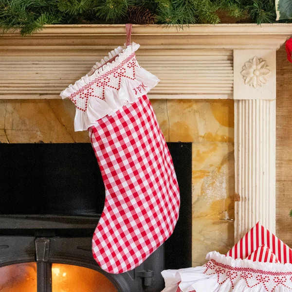 Edit58 x Smock London Red Gingham Smocking with Crimson Ribbon Hand Smocking | Smock London