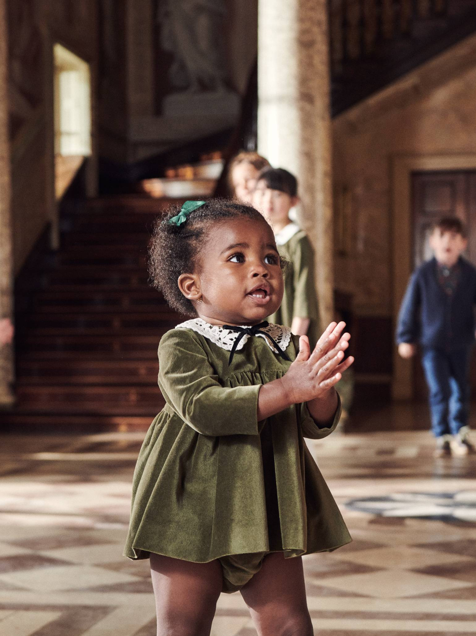 Green Antonella Velvet Baby Girl Set | La Coqueta (US)