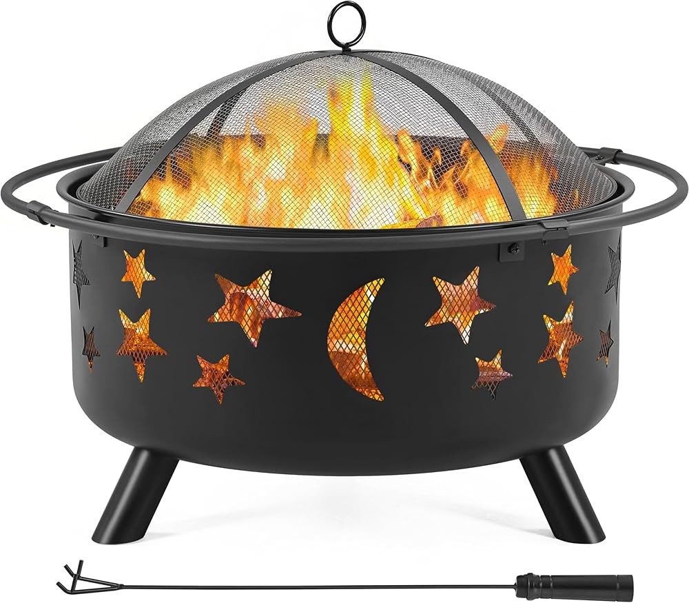 Yaheetech Fire Pit 30in Fire Pits for Outside Wood Burning Outdoor Fireplace with Spark Screen, P... | Amazon (US)