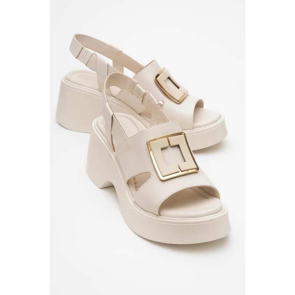 Forever & Always Shoes Lucia Leather Buckle Platform Sandal in Beige Leather at Nordstrom, Size 9 | Nordstrom