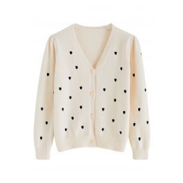 Little Heart Embroideried Button-Up Cardigan in White | Chicwish