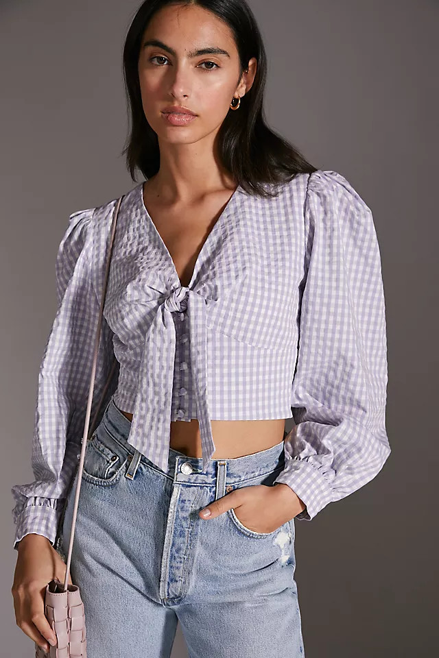 Maeve Cropped Gingham Blouse | Anthropologie (US)