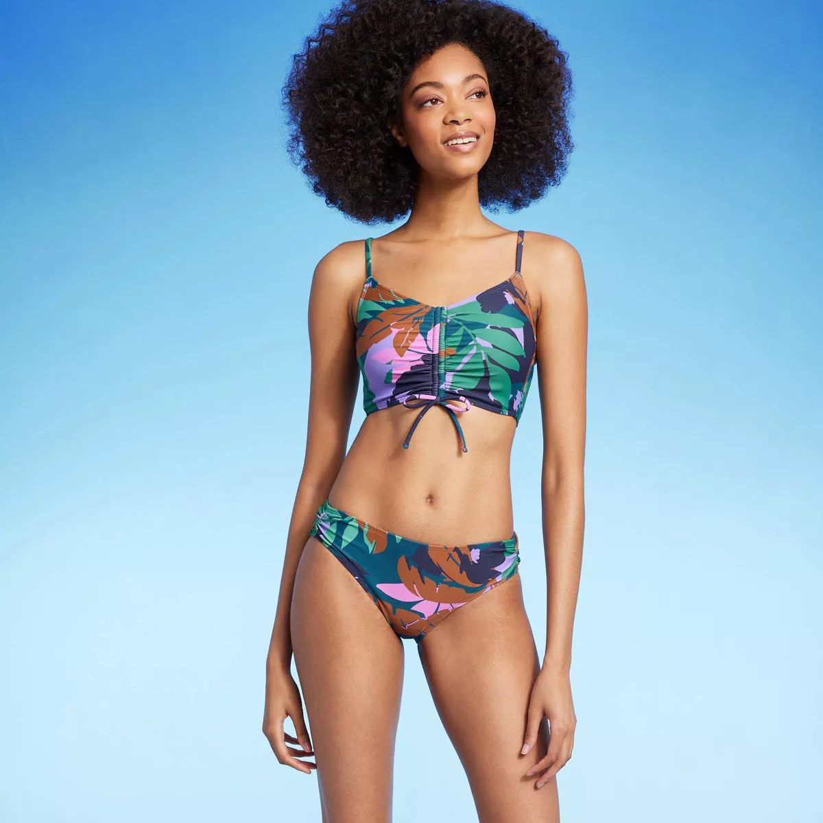 Women's Shirred Medium Coverage Hipster Bikini Bottom - Shade & Shore™ Multi Floral Print | Target
