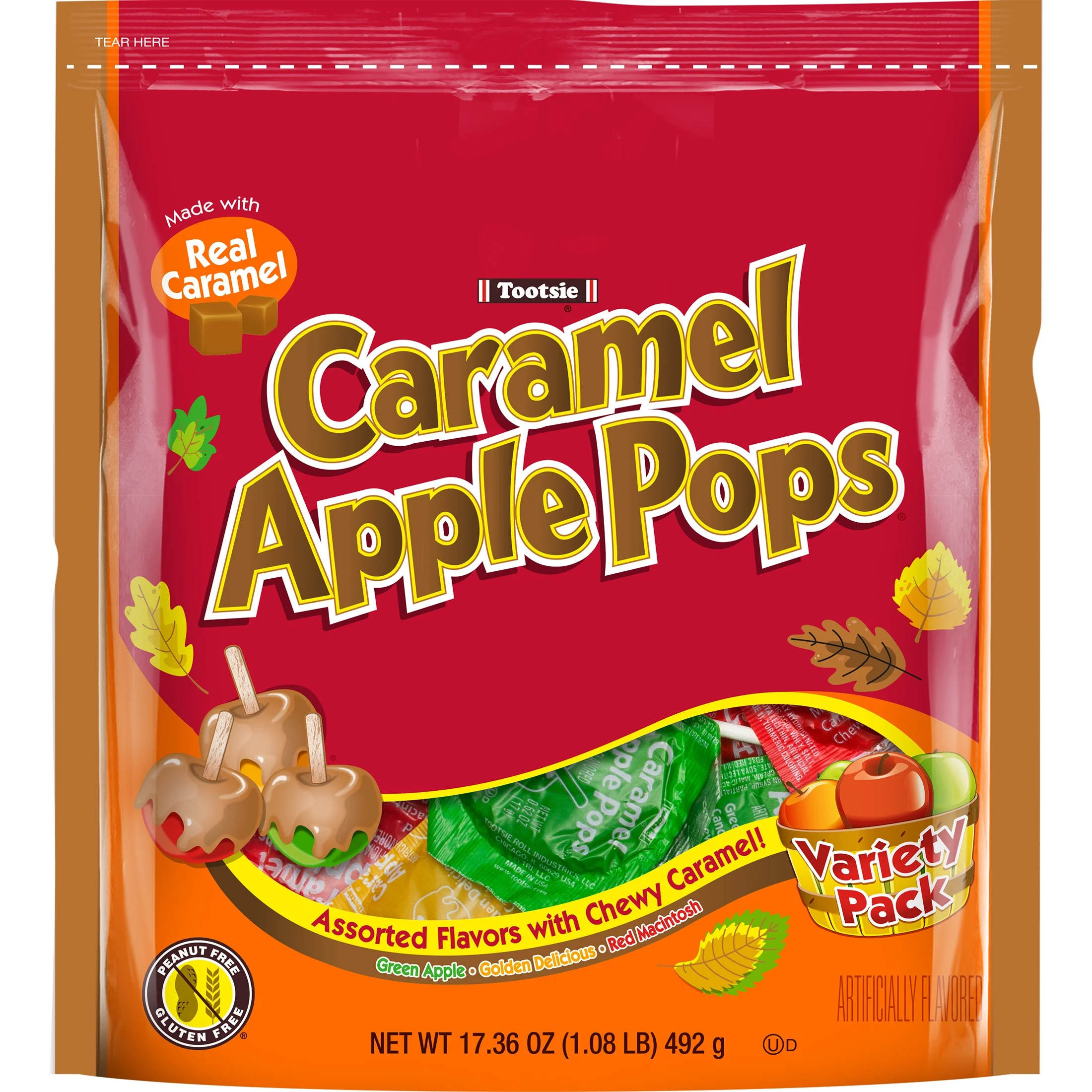 Tootsie Caramel Apple Pops, Caramel Coated Assorted Apple Lollipops, Individually Wrapped, 17.36 ... | Walmart (US)
