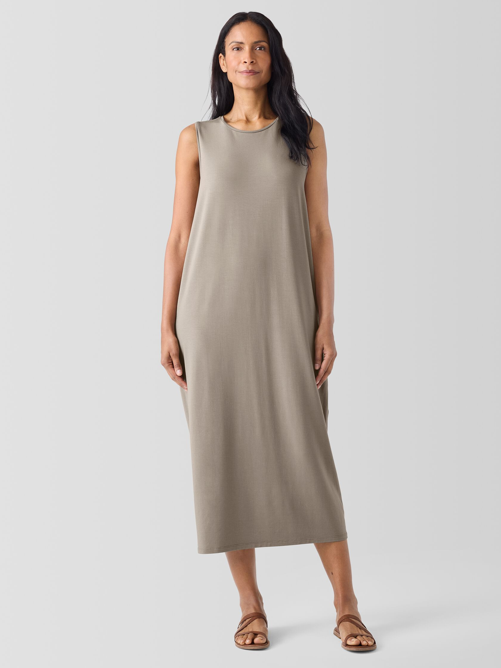 Stretch Jersey Knit Round Neck Dress | Eileen Fisher