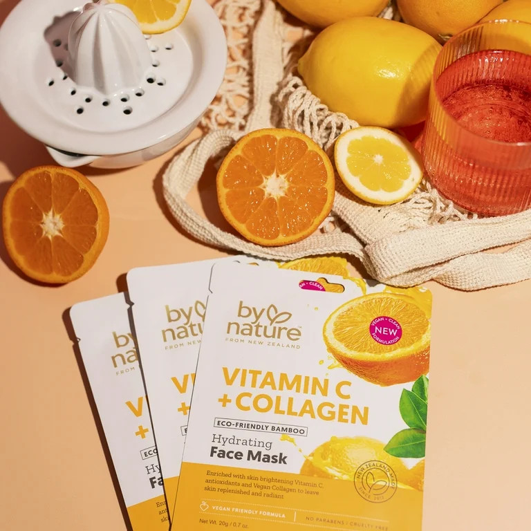 By Nature from New Zealand Vitamin C & Collagen Sheet Face Mask to Brighten & Hydrate Skin | Walmart (US)