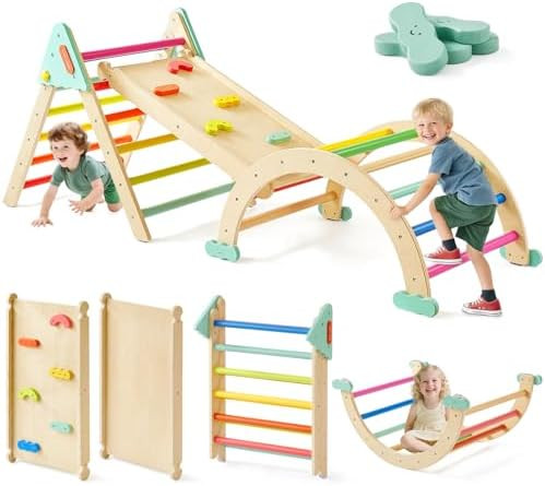Tiny Land Pikler Triangle Set,7-in-1 Foldable Montessori Toddler Climbing Toys Indoor, Wooden Pla... | Amazon (US)