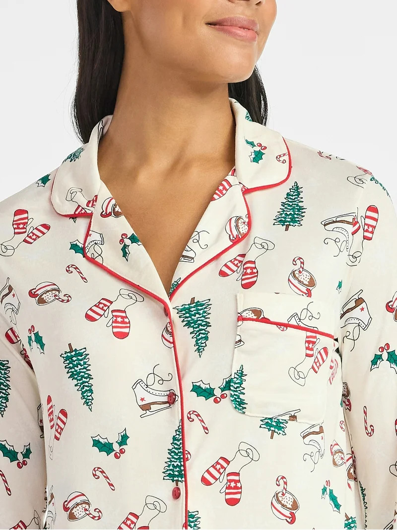 Derek Heart Women's Holiday Notch Collar Top and Pants Pajama Set, 2-Piece, Sizes S-XL | Walmart (US)