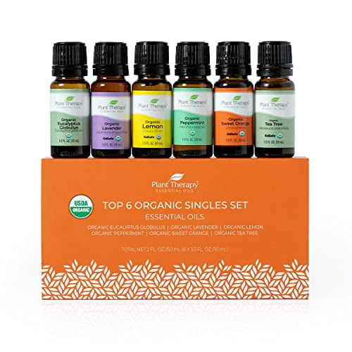 Plant Therapy Top 6 USDA Organic Essential Oil Set - Lavender, Peppermint, Eucalyptus, Lemon, Tea Tree 100% Pure, Natural Aromatherapy, for Diffusion & Topical Use, Therapeutic Grade 10 mL (1/3 oz) | Amazon (US)