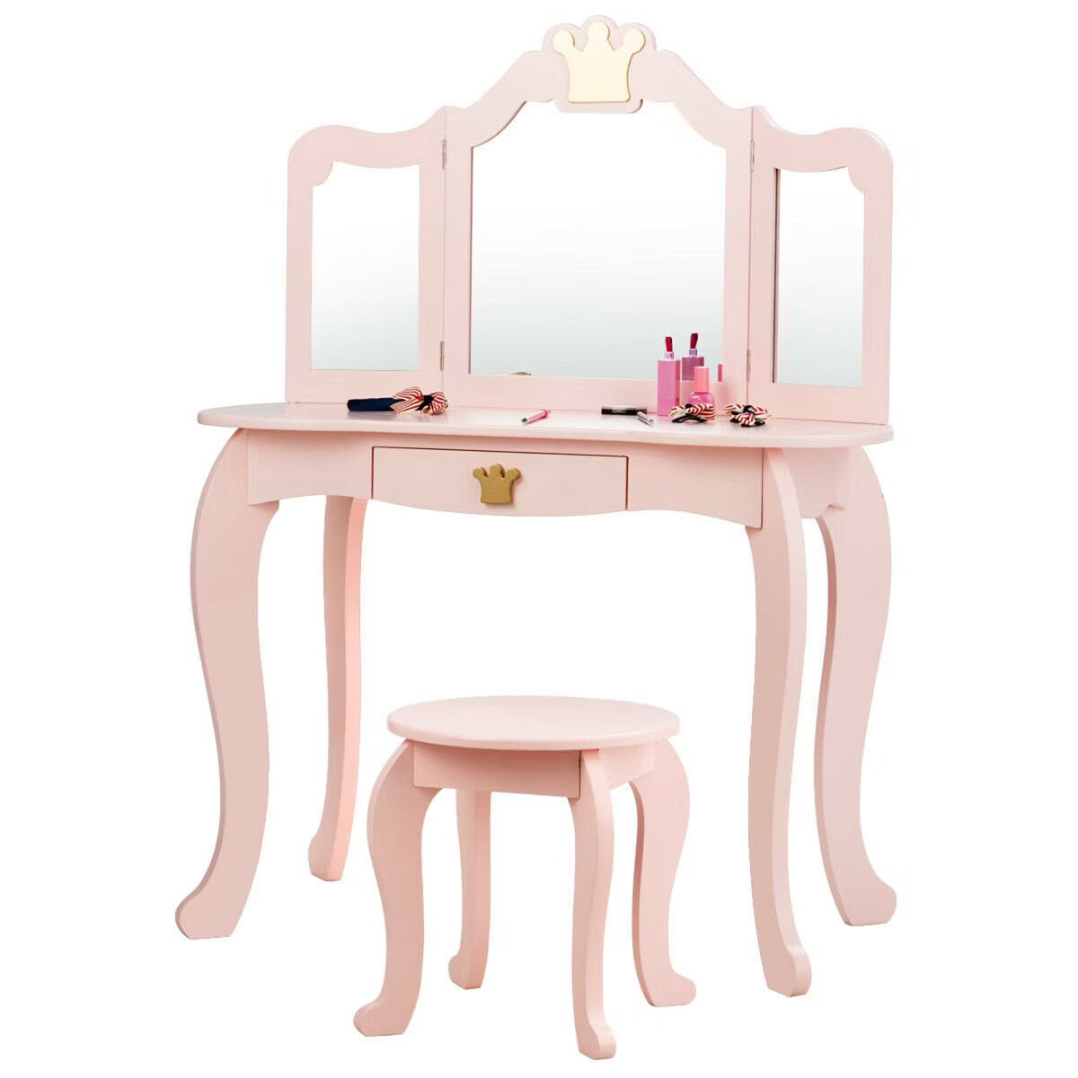 Costway Kids Makeup Dressing Table Chair Set Princess Vanity & Tri-folding Mirror | Target