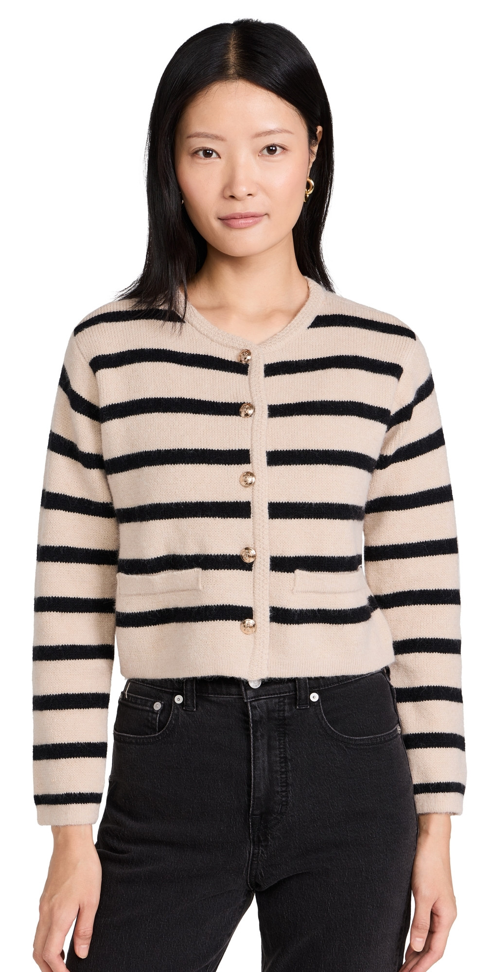 Line & Dot Benni Stripe Cardigan Tan And Black M | Shopbop